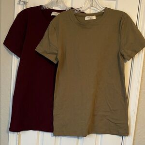 Zenana Outfitters Tee Duo in Maroon and Khaki